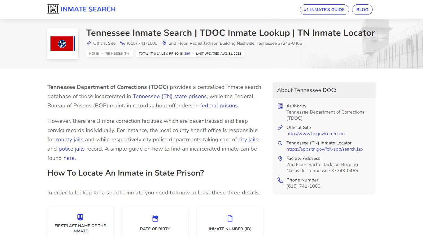 Tennessee Inmate Search | TDOC Inmate Lookup | TN Inmate Locator